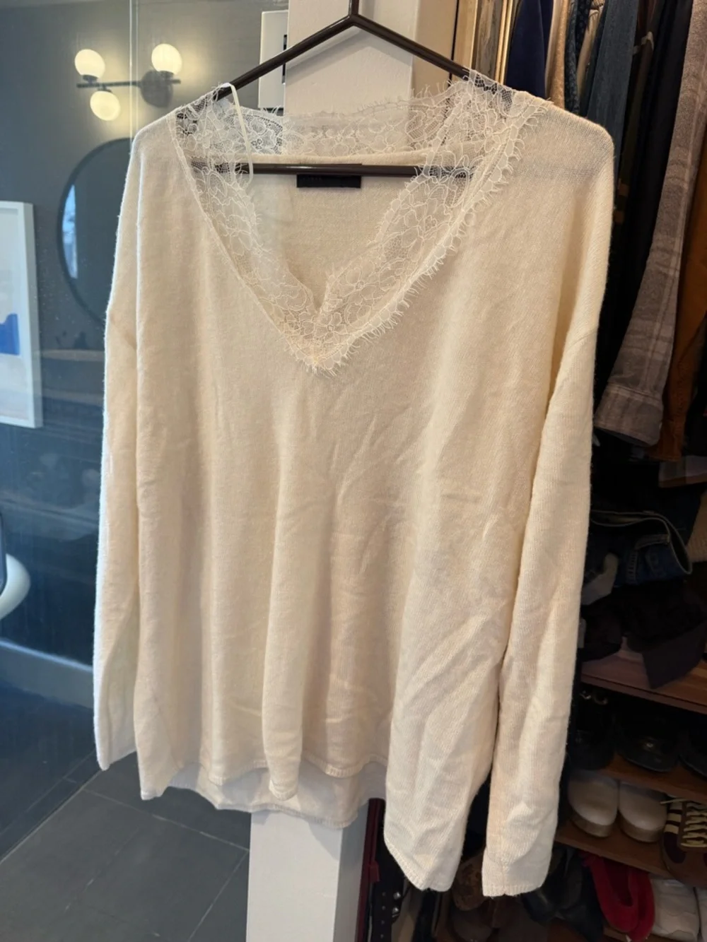 Zara Lace-Trim V-Neck Sweater in Cream - Picture 10 of 10